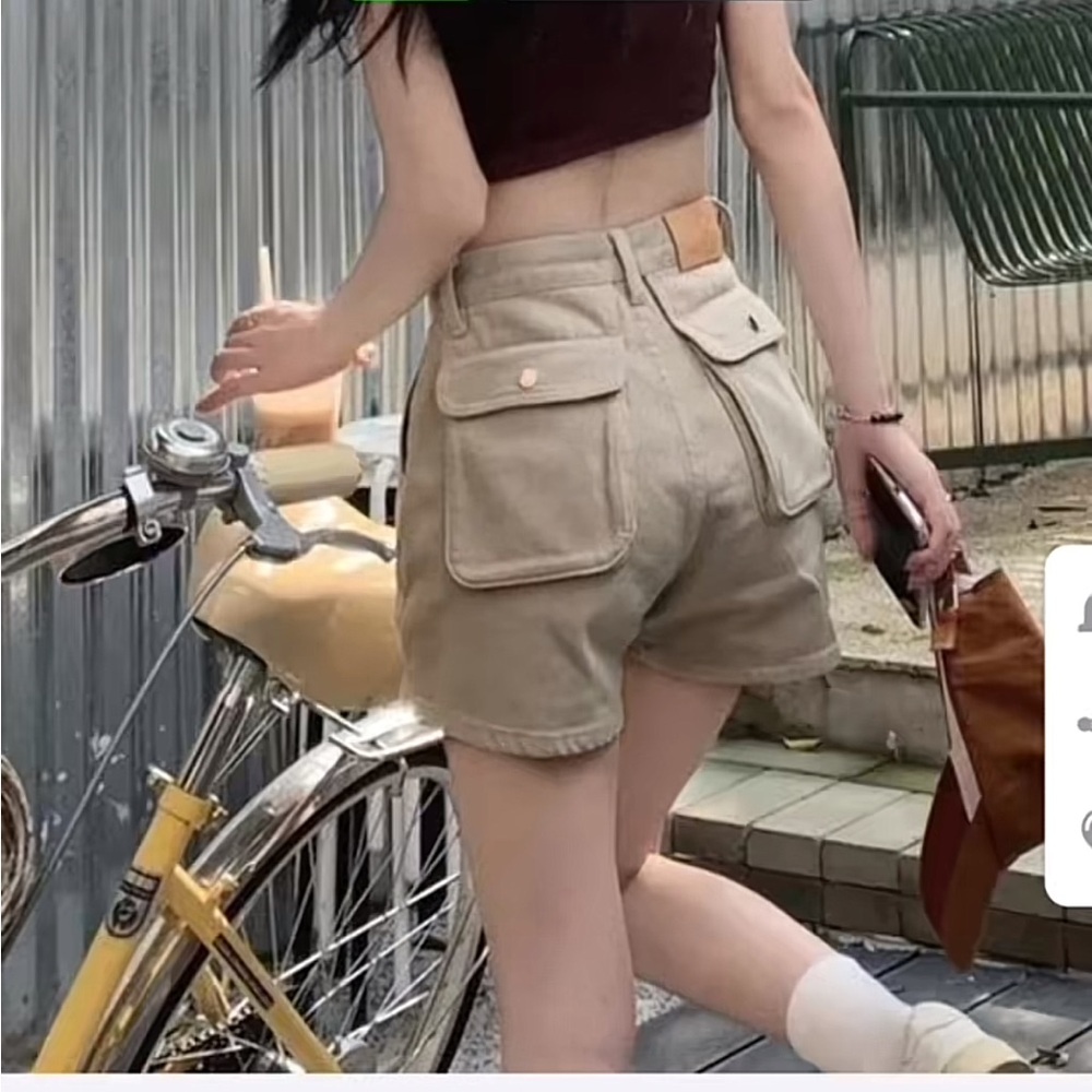 high waist beige cargo shorts